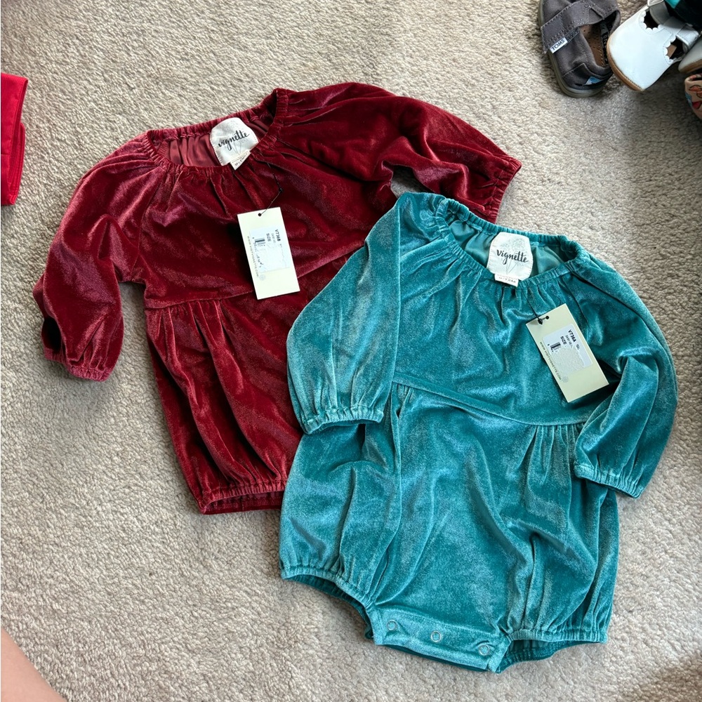 Kids Velvet One Piece Set - Red and Teal